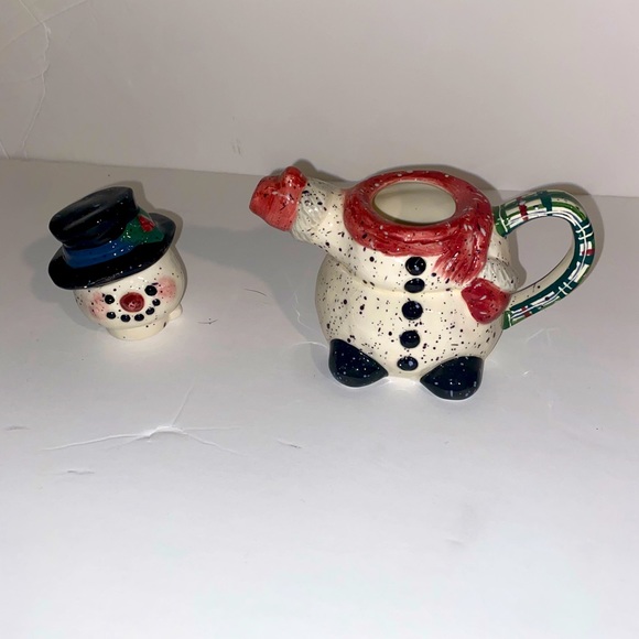 EUC Vintage Enesco Snowman creamer & Christmas Tree Sugar by Julie Ueland 1998 - Picture 6 of 11